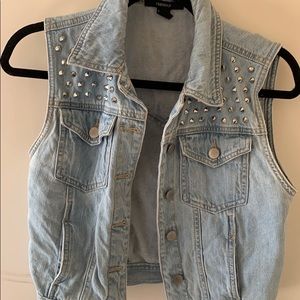 Denim vest with spike details